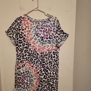 Women's Multicolor Animal Print Short Sleeve  dress  with Pockets size XL